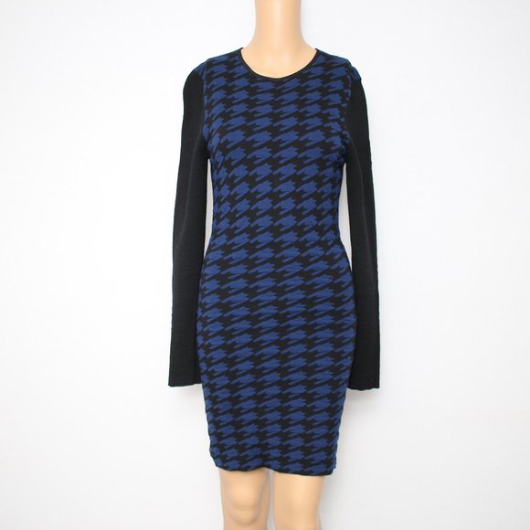 NEW Torn by Ronny Kobo Blue Black Long Sleeve Sweater Dress M - Picture 2 of 11